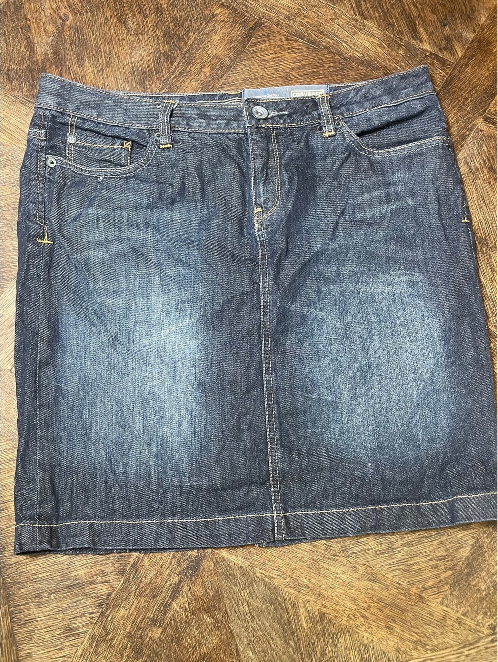Converse One Star dark wash distressed mini pencil skirt size 12 (white label)